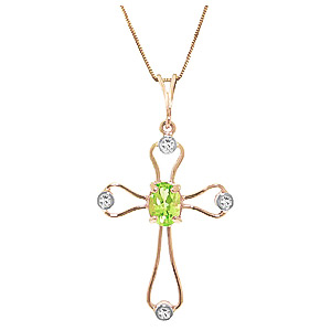 Peridot & Diamond Venetian Cross Pendant Necklace in 9ct Rose Gold