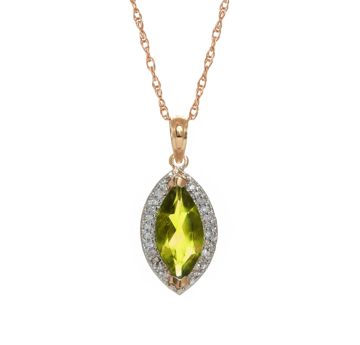 Peridot Halo Pendant Necklace 2.15 ctw in 9ct Rose Gold