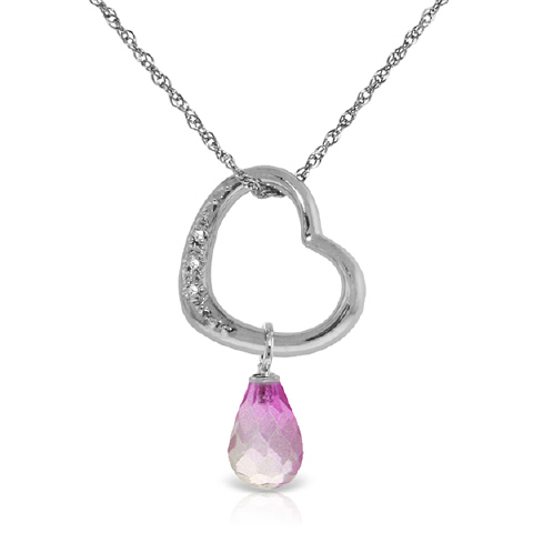 Pink Topaz & Diamond Heart Pendant Necklace in 9ct White Gold