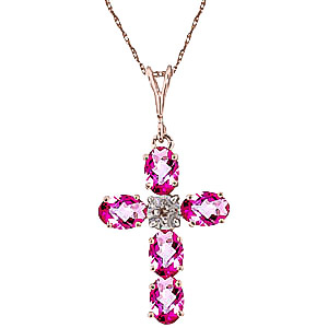 Pink Topaz & Diamond Rio Cross Pendant Necklace in 9ct Rose Gold