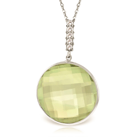 Round Cut Green Amethyst Pendant Necklace 18.08 ctw in 9ct White Gold
