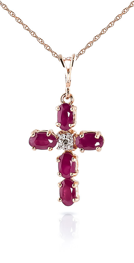 Ruby & Diamond Rio Cross Pendant Necklace in 9ct Rose Gold