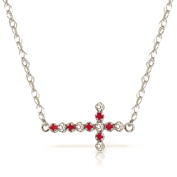 Ruby Cross Pendant Necklace 0.24 ctw in 9ct White Gold