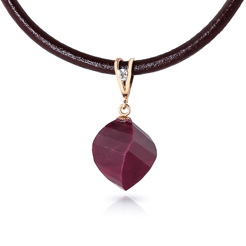 Ruby Leather Pendant Necklace 15.26 ctw in 9ct Rose Gold