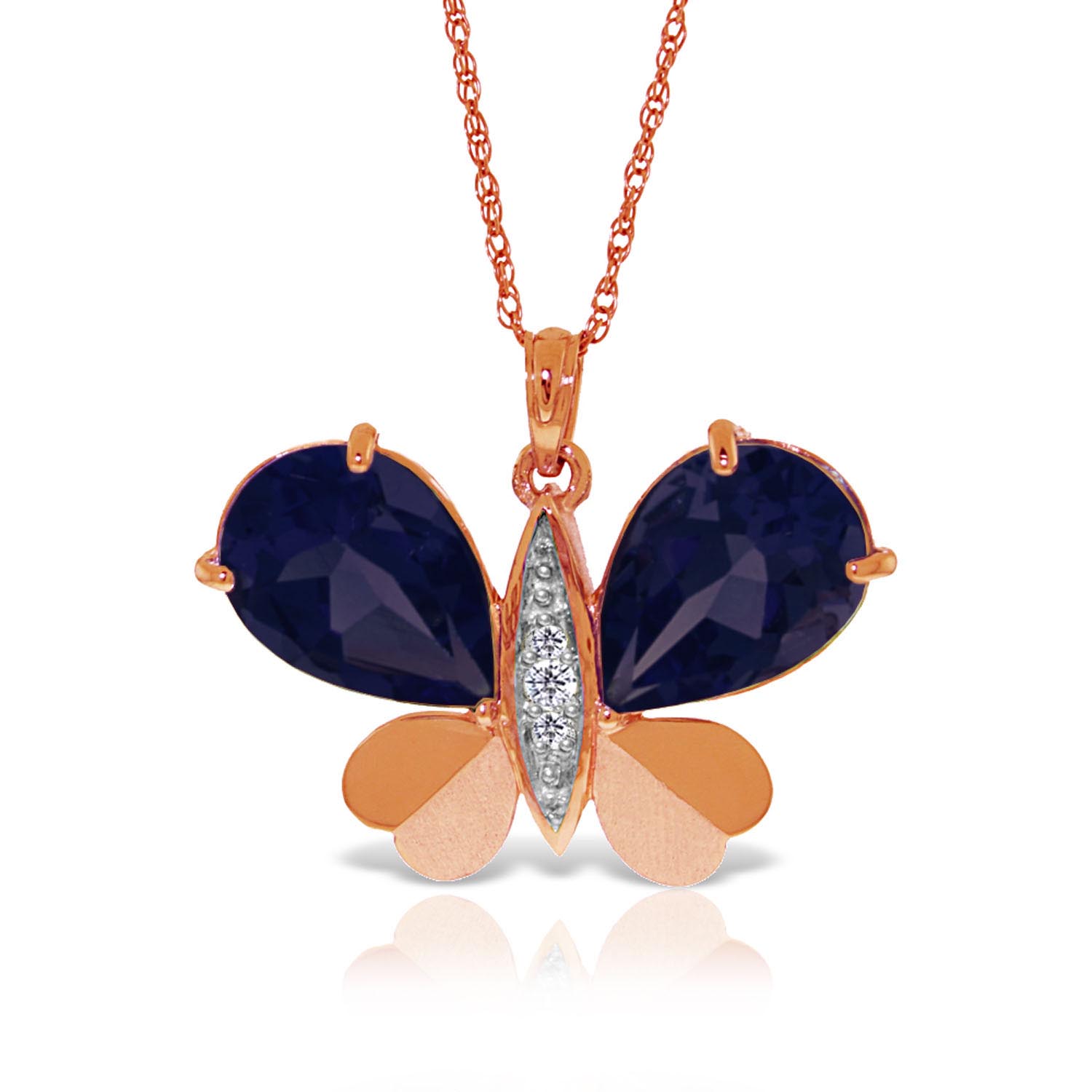 Sapphire & Diamond Butterfly Pendant Necklace in 9ct Rose Gold