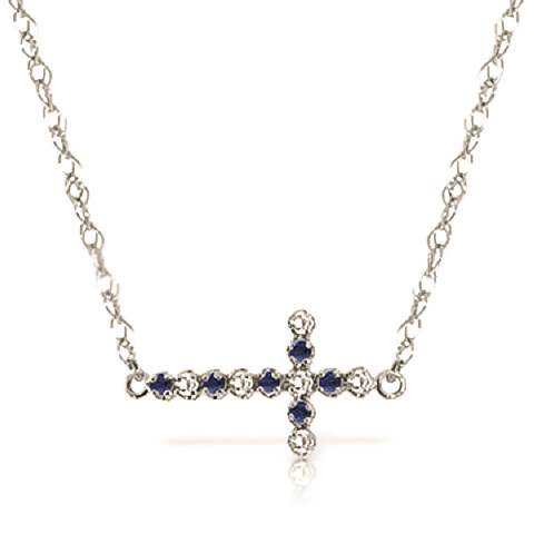 Sapphire Cross Pendant Necklace 0.24 ctw in 9ct White Gold