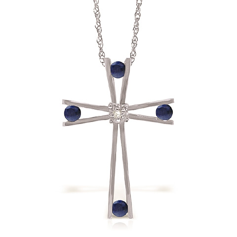 Sapphire Cross Pendant Necklace 0.53 ctw in 9ct White Gold