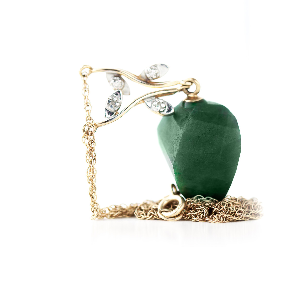 Twisted Briolette Cut Emerald Pendant Necklace 15.27 ctw in 9ct Gold