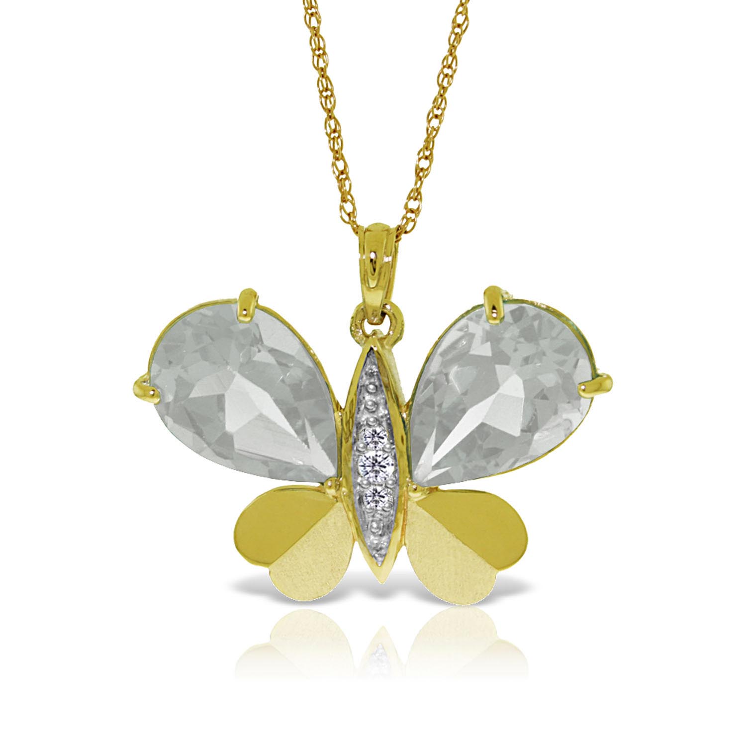 White Topaz & Diamond Butterfly Pendant Necklace in 9ct Gold