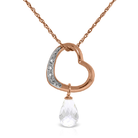 White Topaz & Diamond Heart Pendant Necklace in 9ct Rose Gold
