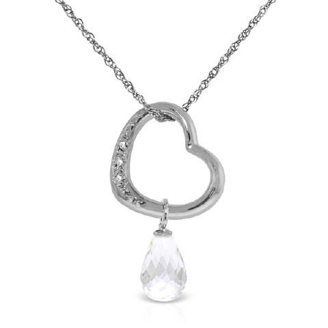 White Topaz & Diamond Heart Pendant Necklace in 9ct White Gold