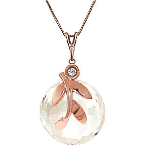 White Topaz & Diamond Olive Leaf Pendant Necklace in 9ct Rose Gold