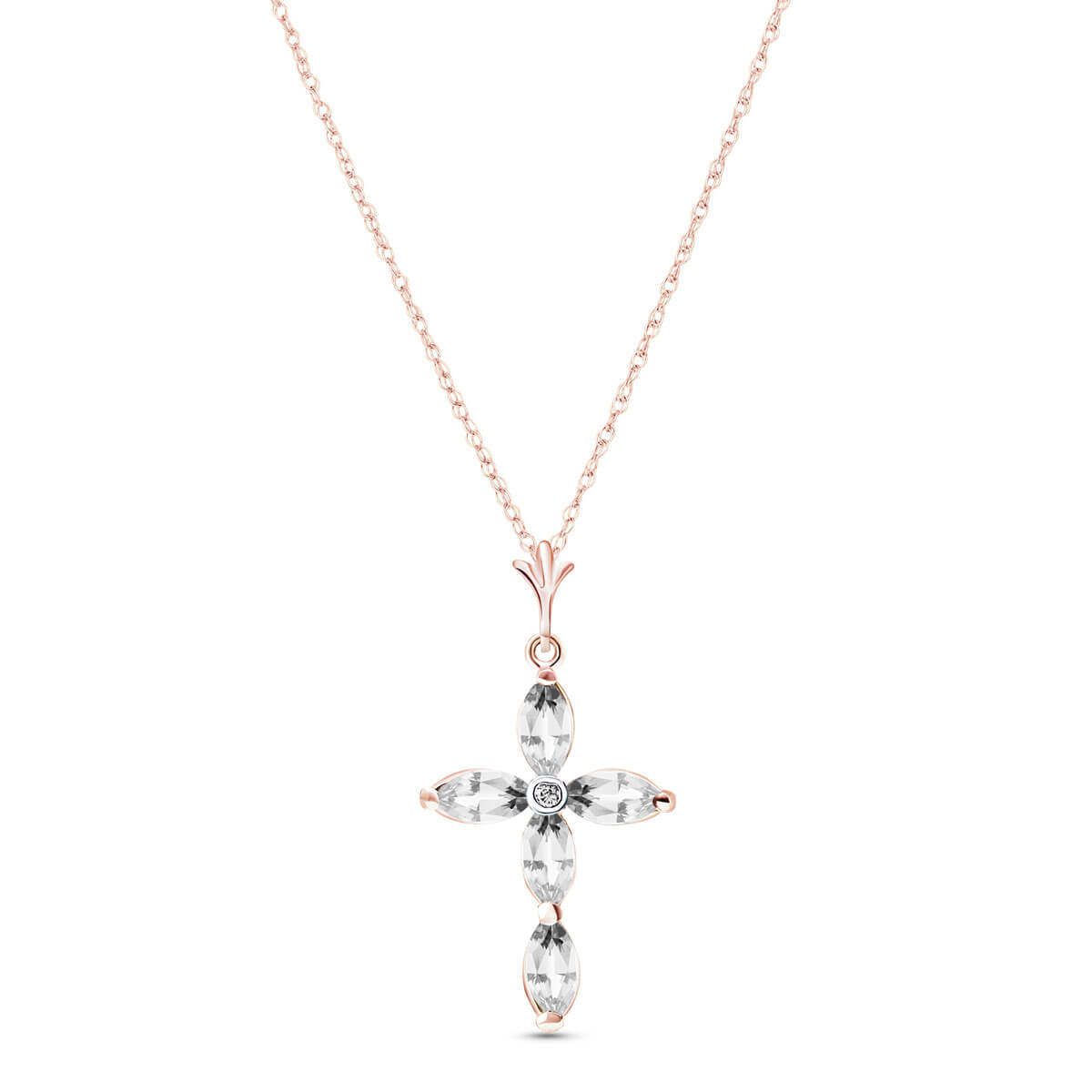 White Topaz & Diamond Vatican Cross Pendant Necklace in 9ct Rose Gold