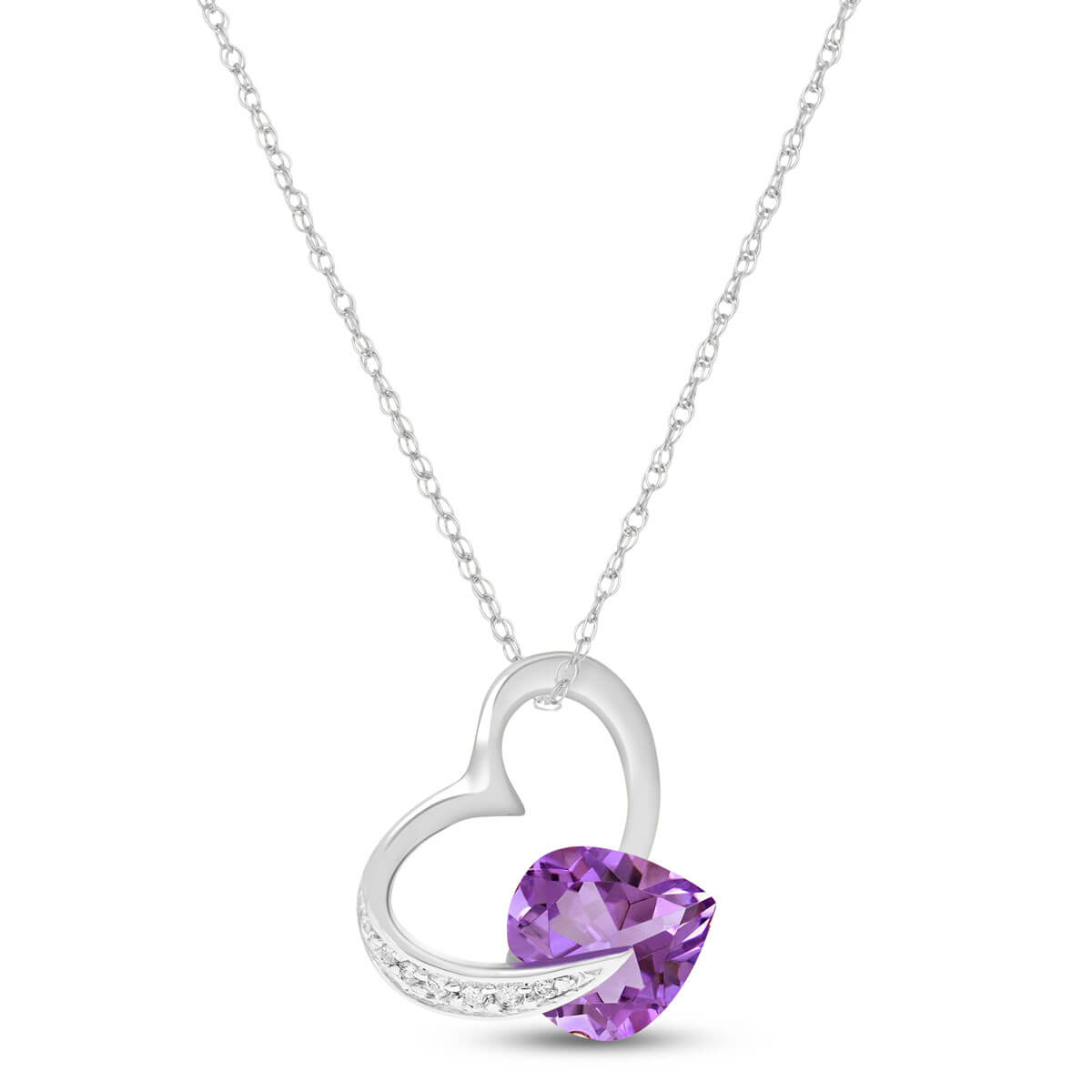 Amethyst & Diamond Heart Pendant Necklace in 9ct White Gold