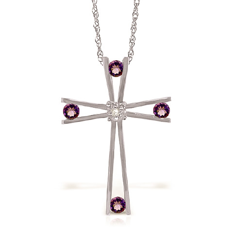 Amethyst Cross Pendant Necklace 0.43 ctw in 9ct White Gold