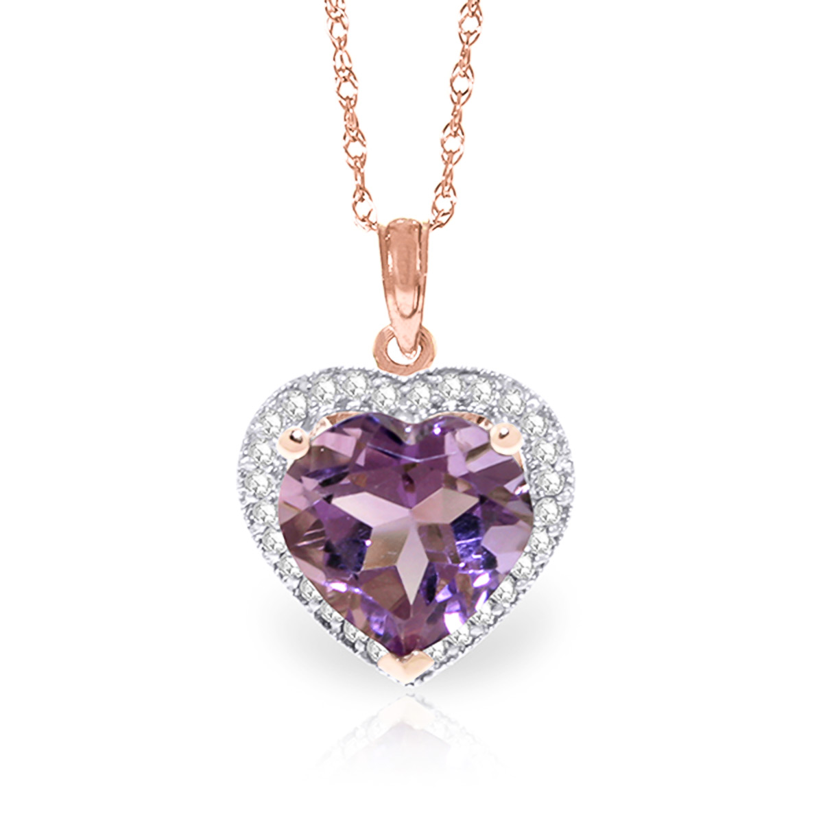Amethyst Halo Pendant Necklace 3.24 ctw in 9ct Rose Gold