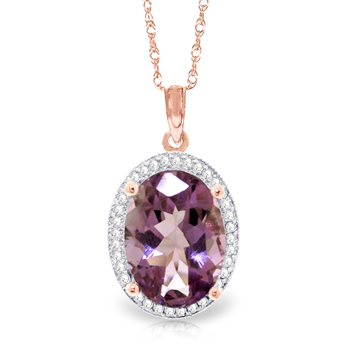 Amethyst Halo Pendant Necklace 5.28 ctw in 9ct Rose Gold