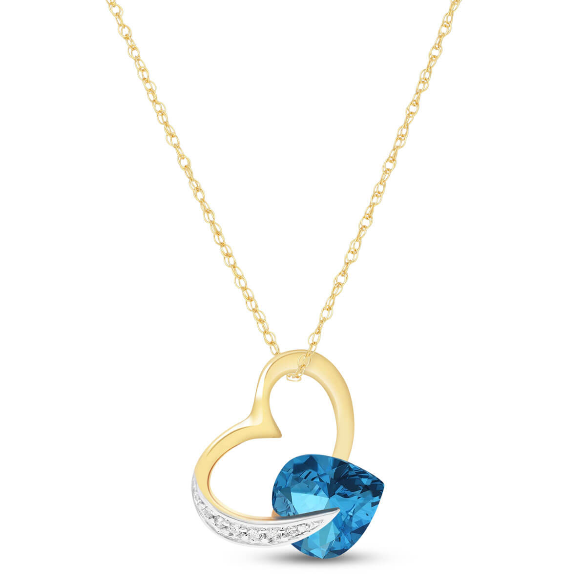 Blue Topaz & Diamond Heart Pendant Necklace in 9ct Gold