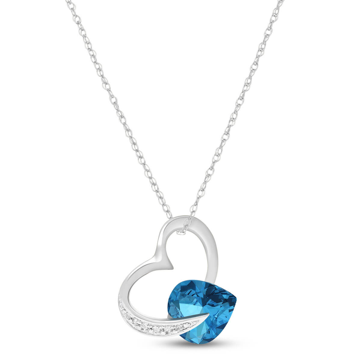 Blue Topaz & Diamond Heart Pendant Necklace in 9ct White Gold