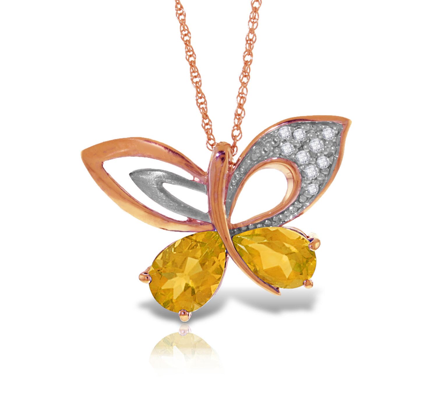 Citrine & Diamond Butterfly Pendant Necklace in 9ct Rose Gold