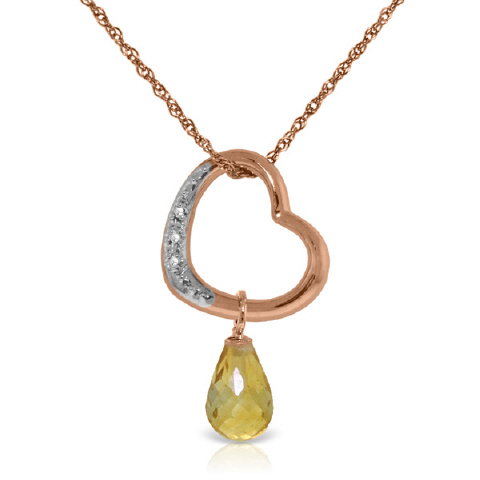 Citrine & Diamond Heart Pendant Necklace in 9ct Rose Gold