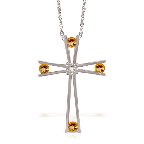 Citrine Cross Pendant Necklace 0.43 ctw in 9ct White Gold