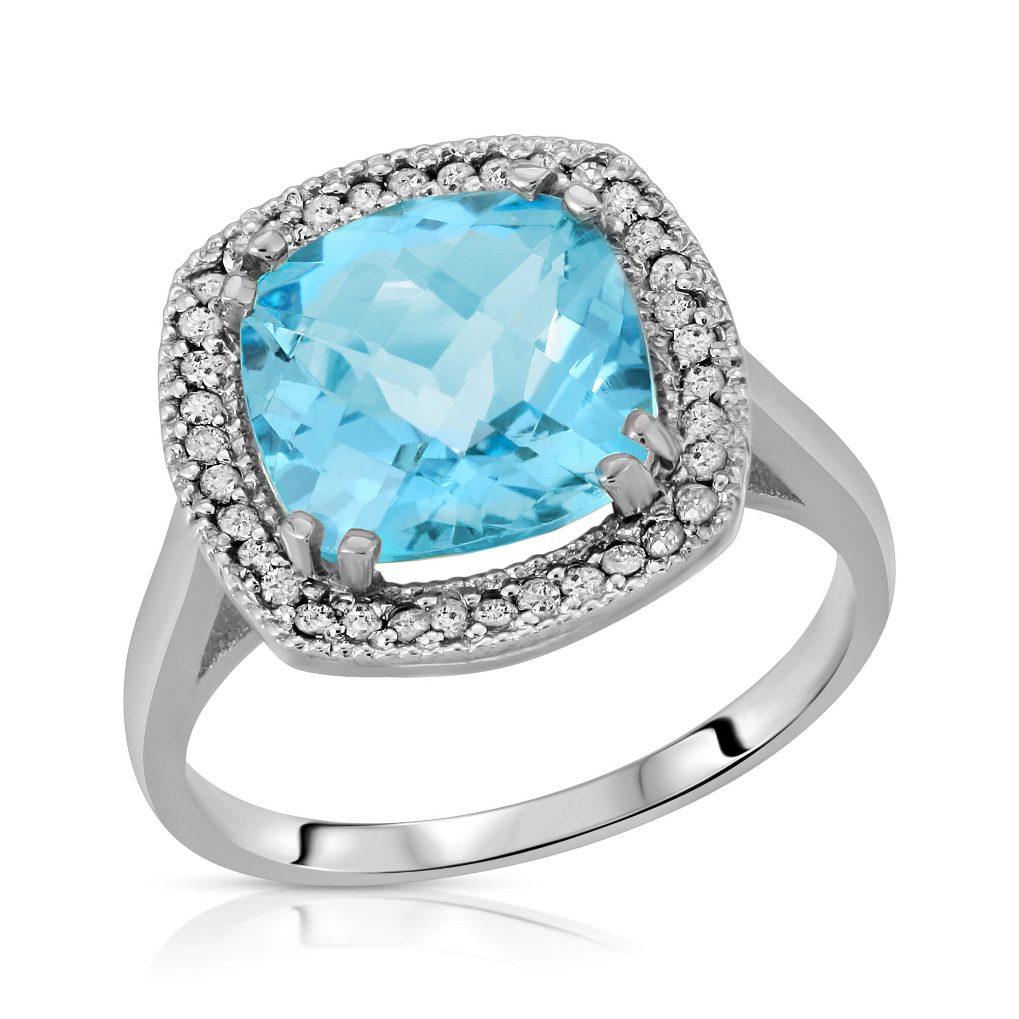 Cushion Cut Blue Topaz Ring 5.2 ctw in Sterling Silver