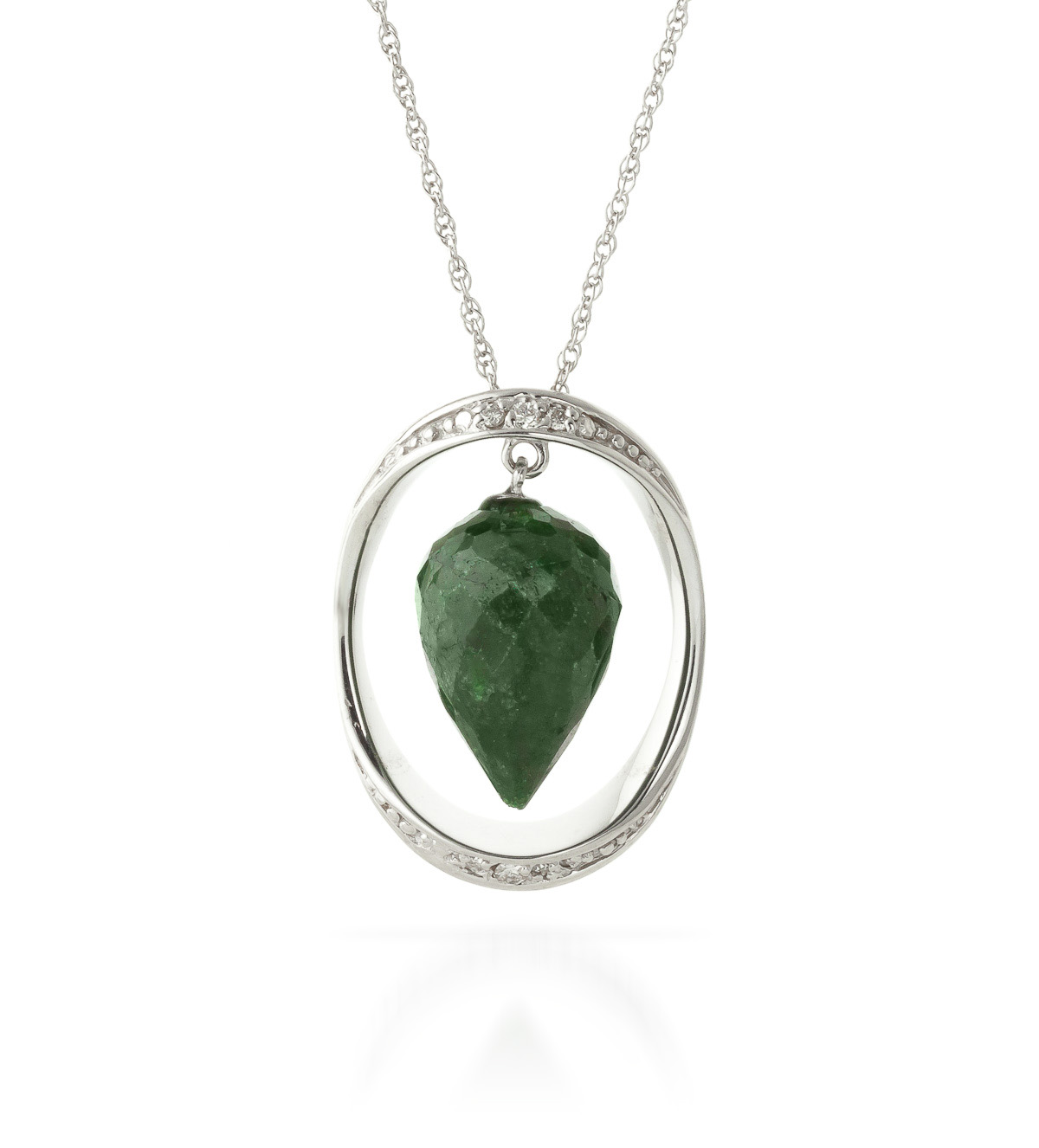 Emerald & Diamond Drop Pendant Necklace in 9ct White Gold