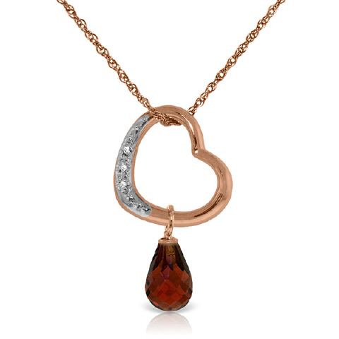 Garnet & Diamond Heart Pendant Necklace in 9ct Rose Gold