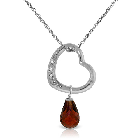 Garnet & Diamond Heart Pendant Necklace in 9ct White Gold