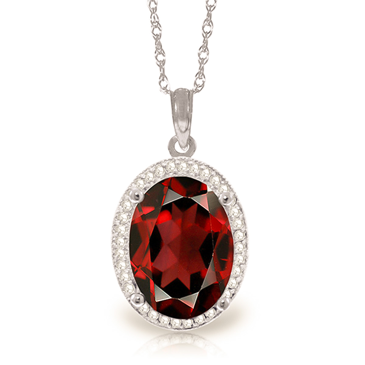 Garnet Halo Pendant Necklace 6.23 ctw in 9ct White Gold