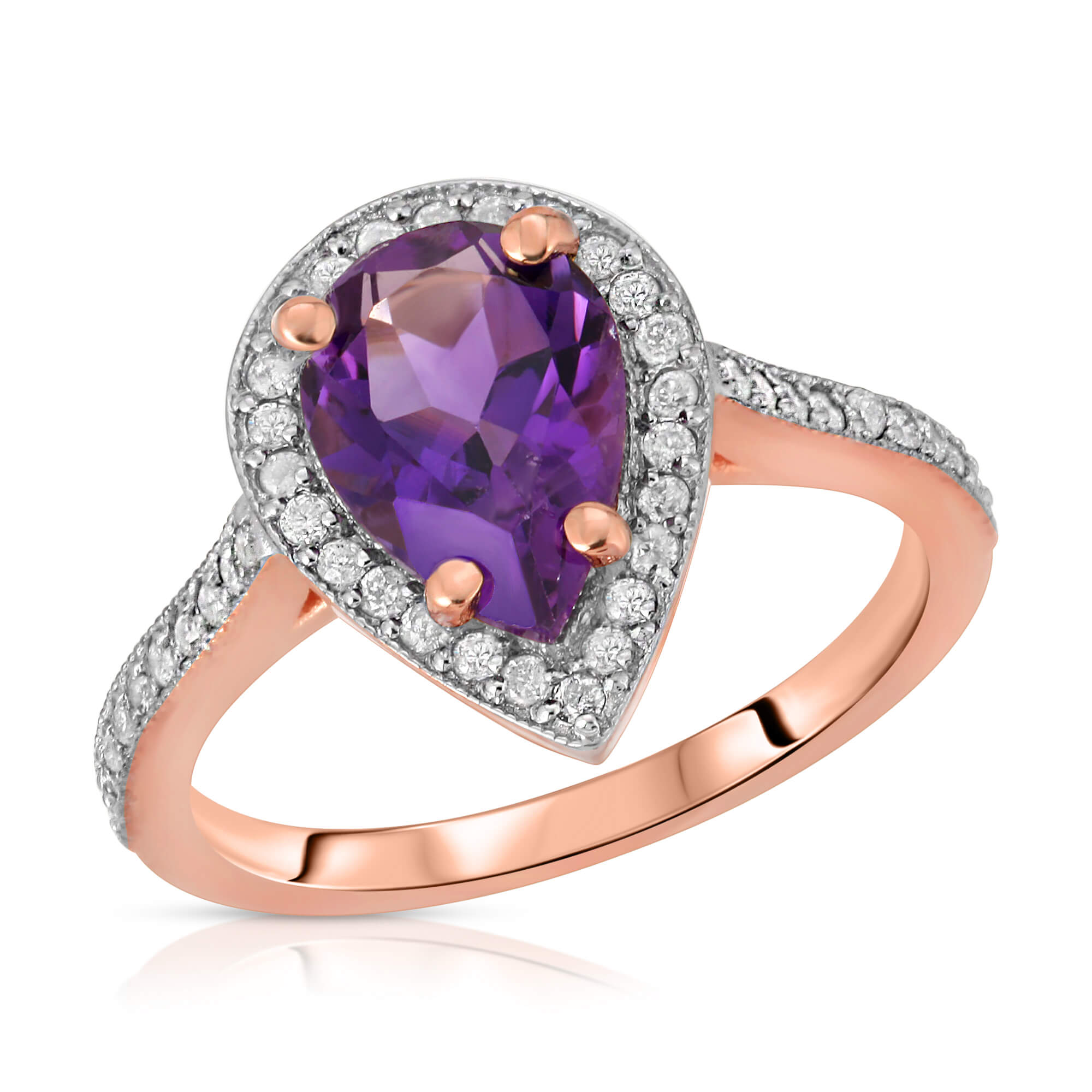 Pear Cut Amethyst Ring 2 ctw in 18ct Rose Gold