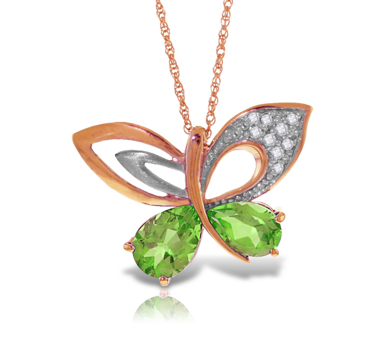 Peridot & Diamond Butterfly Pendant Necklace in 9ct Rose Gold