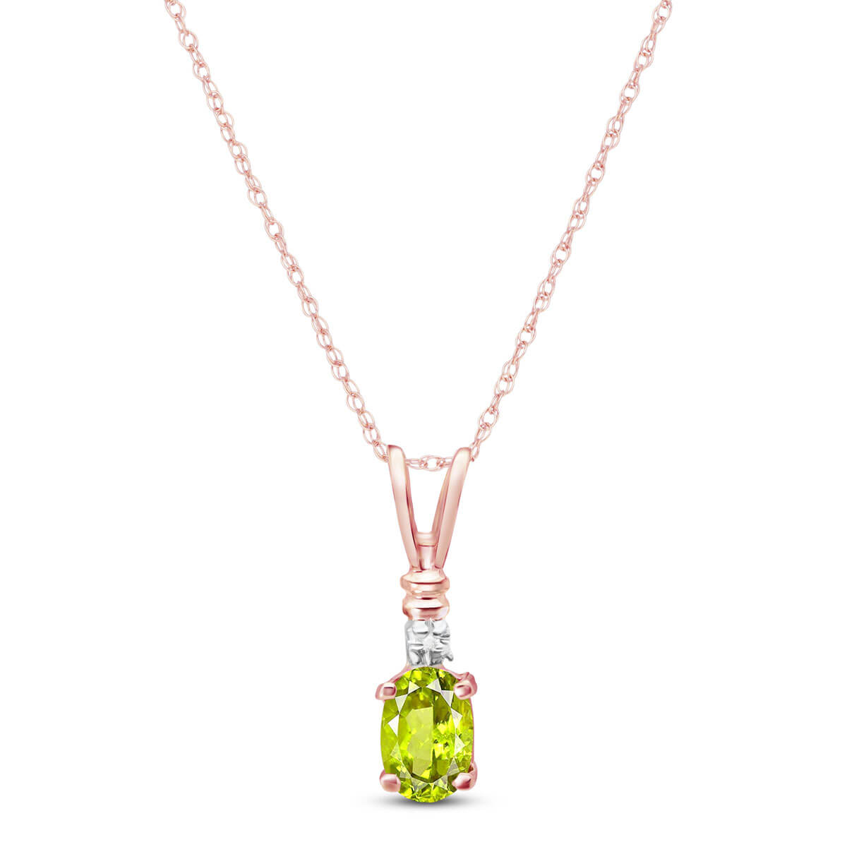 Peridot & Diamond Cap Oval Pendant Necklace in 9ct Rose Gold