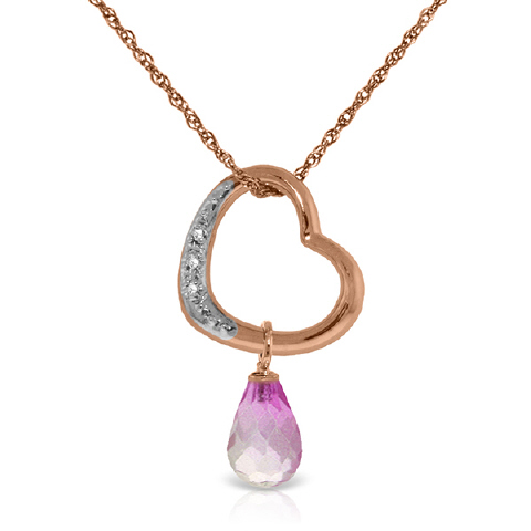 Pink Topaz & Diamond Heart Pendant Necklace in 9ct Rose Gold