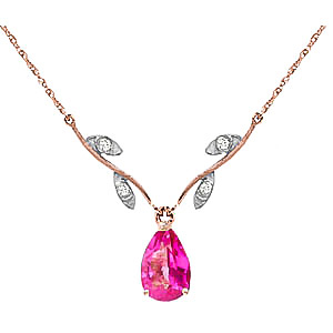 Pink Topaz & Diamond Vine Branch Pendant Necklace in 9ct Rose Gold