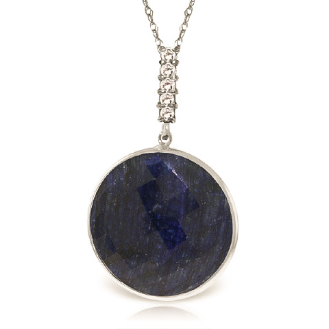 Round Cut Sapphire Pendant Necklace 23.08 ctw in 9ct White Gold