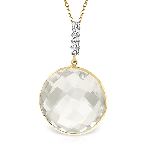 Round Cut White Topaz Pendant Necklace 18.08 ctw in 9ct Gold