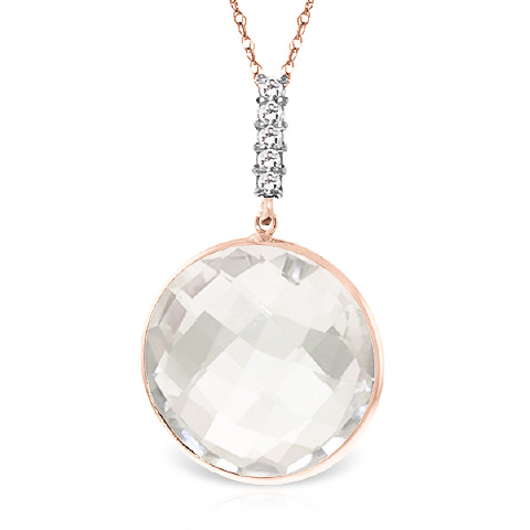 Round Cut White Topaz Pendant Necklace 18.08 ctw in 9ct Rose Gold