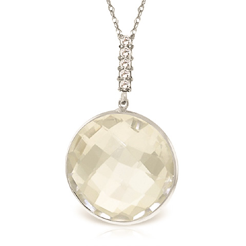Round Cut White Topaz Pendant Necklace 18.08 ctw in 9ct White Gold