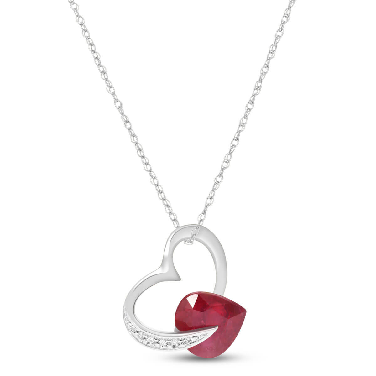 Ruby & Diamond Heart Pendant Necklace in 9ct White Gold