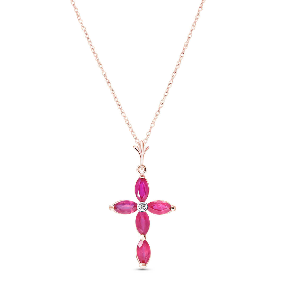 Ruby & Diamond Vatican Cross Pendant Necklace in 9ct Rose Gold