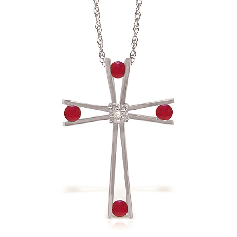 Ruby Cross Pendant Necklace 0.53 ctw in 9ct White Gold