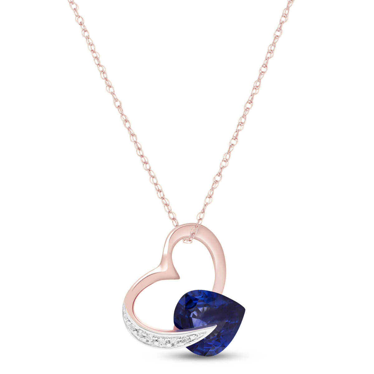 Sapphire & Diamond Heart Pendant Necklace in 9ct Rose Gold