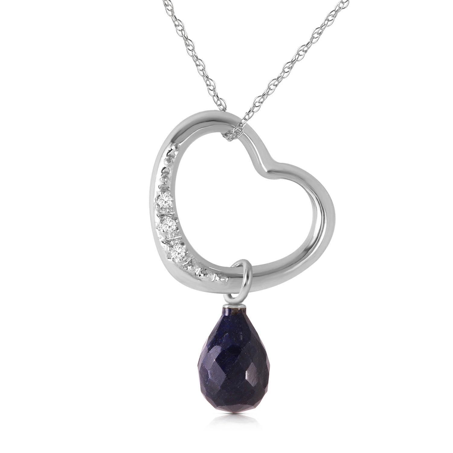 Sapphire & Diamond Heart Pendant Necklace in 9ct White Gold