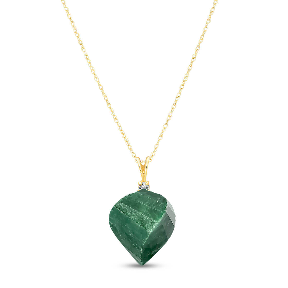 Twisted Briolette Cut Emerald Pendant Necklace 15.3 ctw in 9ct Gold