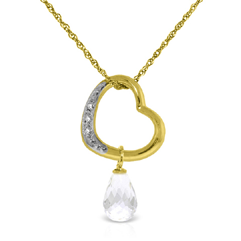 White Topaz & Diamond Heart Pendant Necklace in 9ct Gold