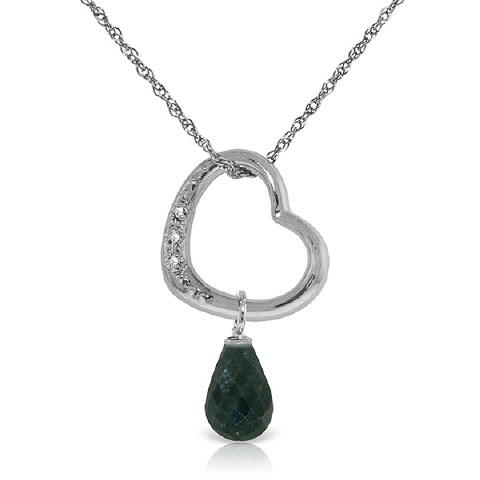 Emerald & Diamond Heart Pendant Necklace in 9ct White Gold