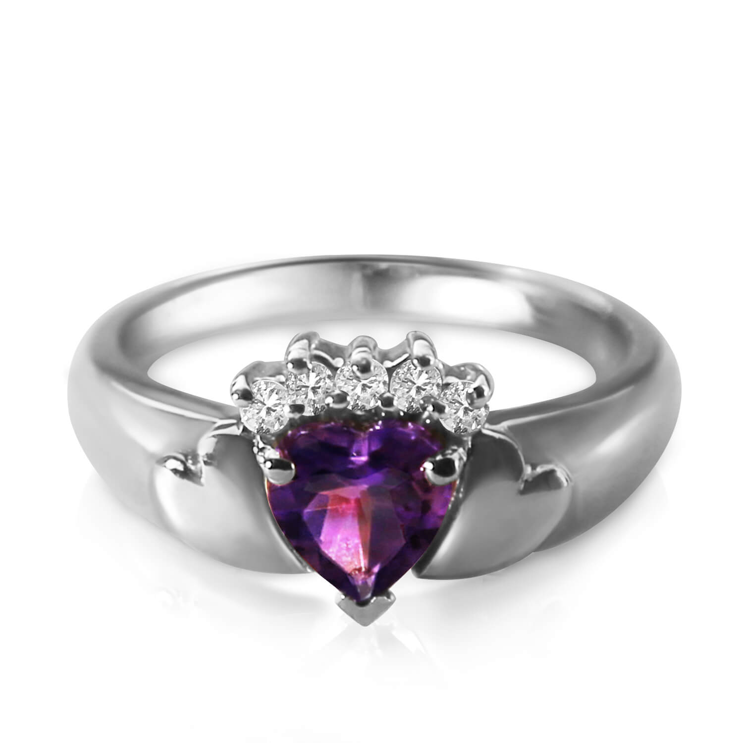 Heart Shaped Amethyst Ring 0.75 ctw in 18ct White Gold