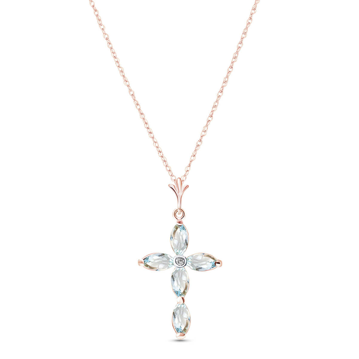 Marquise Cut Aquamarine Pendant Necklace 1.1 ctw in 9ct Rose Gold